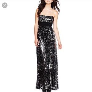 Sweetheart Black and Silver Sequin Gown